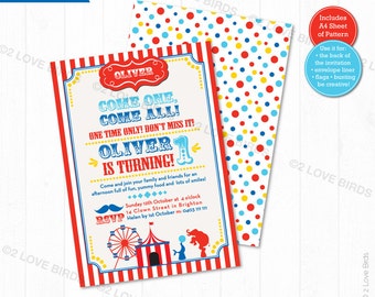 Circus is in Town Printable Invitation, Birthday Invitation, Kids Invitation, 1st Birthday Invitation