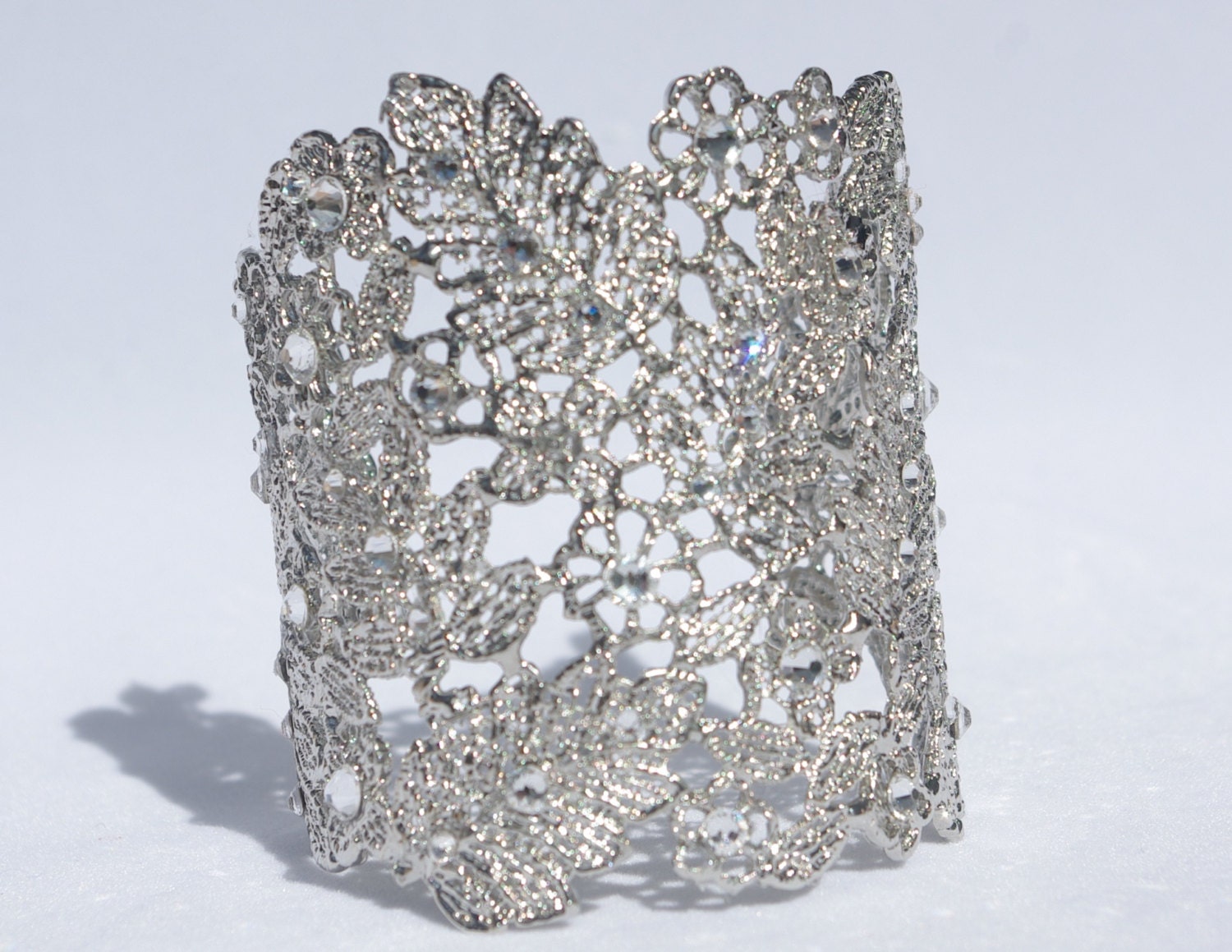 Silver Bridal Cuff Bracelet Swarovski Crystal and Pearl