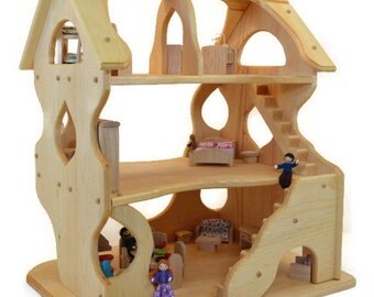 Wooden Dollhouse - Toy Dollhouse - Play Dollhouse - Handcrafted Natural Wooden Toy Dollhouse-Hannah's Dollhouse-Waldorf Dollhouse-Montessori