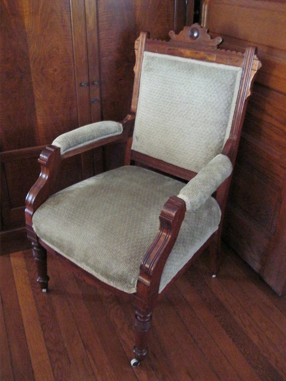 Vintage Walnut Chair with Green Upholstery Victorian ...