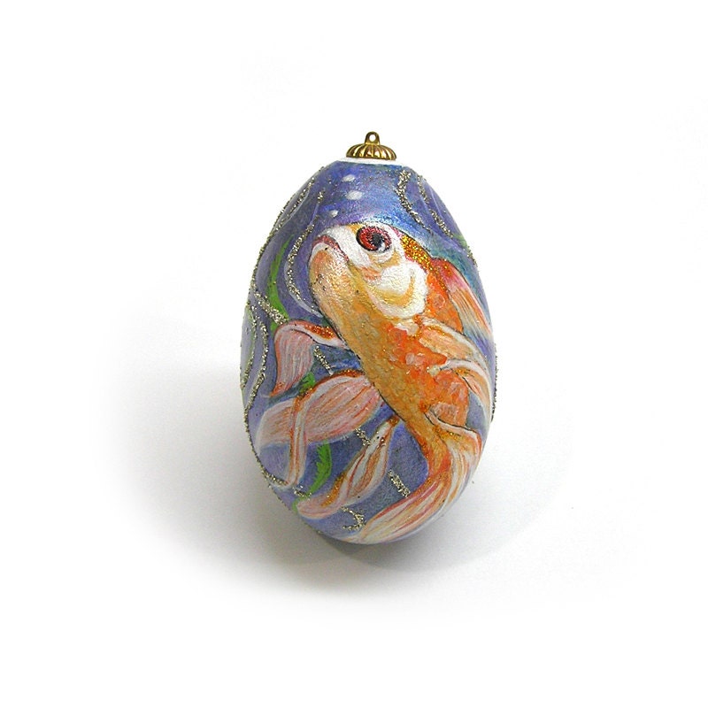 hand painted christmas ornament hand painted goldfish on goose hand painted christmas ornament hand painted goldfish on goose