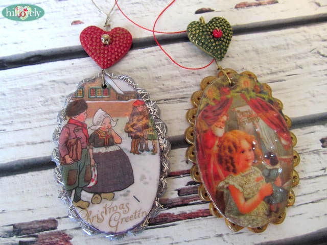 2 Christmas Ornaments Polymer Clay Hand made Holiday Tree Decorations {002}