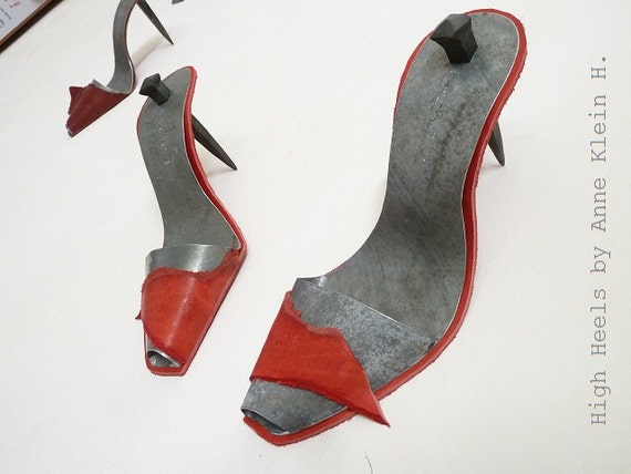 Metal sculpture, wall art, high heeled shoes, surrealist art ...