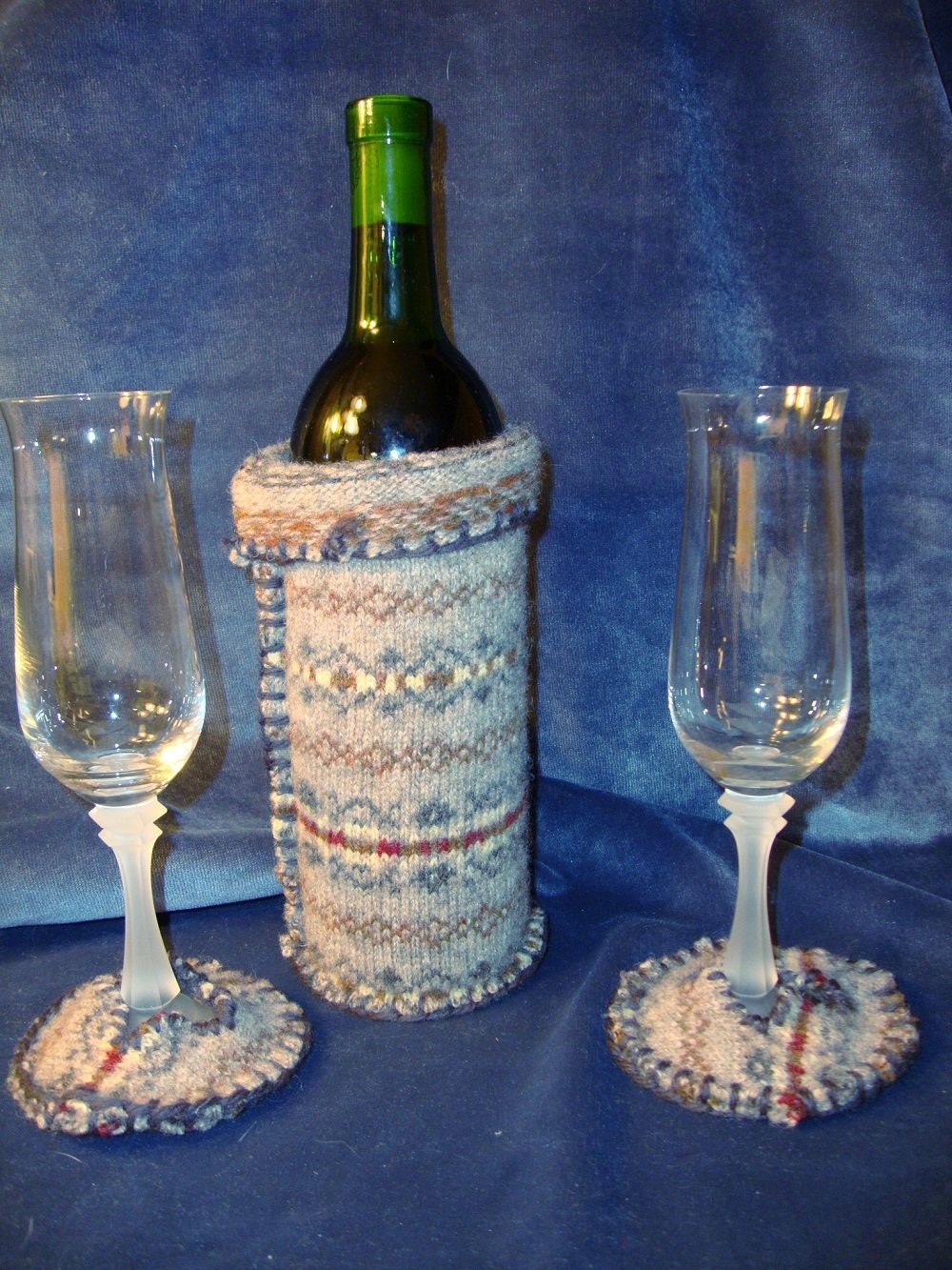 Recycled Felted Wool Wine Bottle Insulator with Bonus Pair of