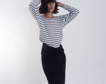 Cotton Midi Skirt // Black Knot Skirt // Pencil Skirt in Knee length