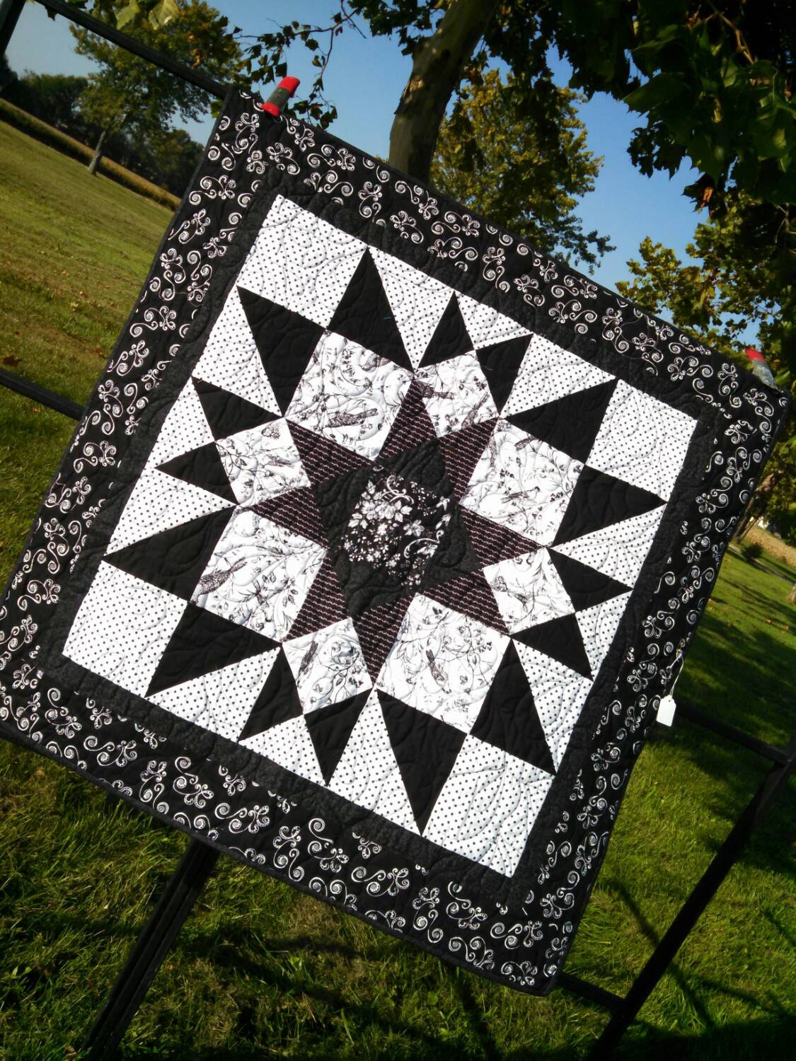 Black and white quilt 37 inch square baby quilt