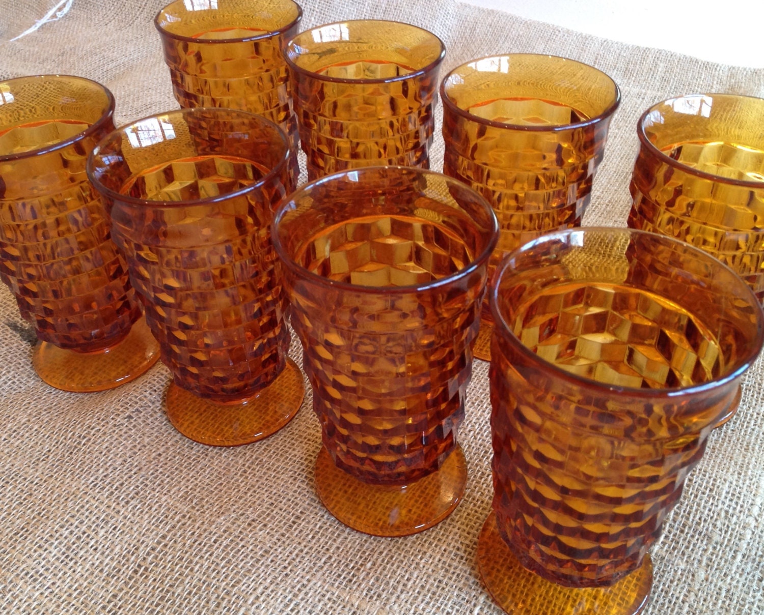 8 perfect vintage Whitehall colony Amber pedastal glasses Haute Juice