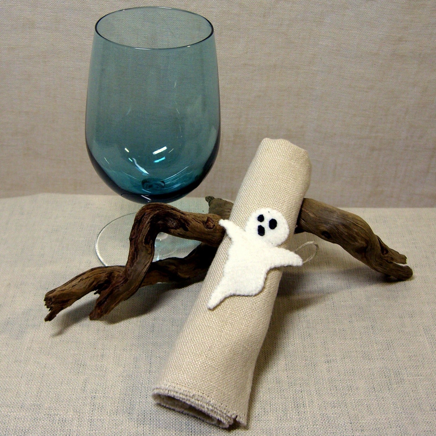 Ghost Napkin Rings, Wool Felt Halloween Decoration, Set of 6 Napkin