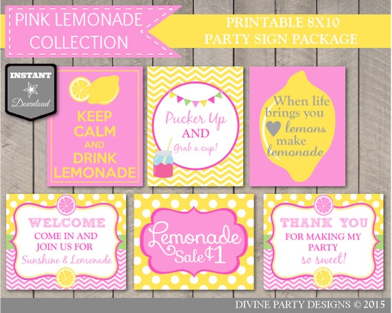 INSTANT DOWNLOAD Printable Pink Lemonade Party 8x10 Sign