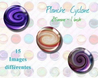 Images digitales Cyclone 25mm, cercle, image imprimable, capsule, médaillon, feuille de collage, numérique, clipart, loisirs créatifs