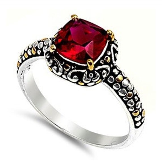 Sterling Silver Celtic Ruby Cushion Cz Ring By Stopandshopanna