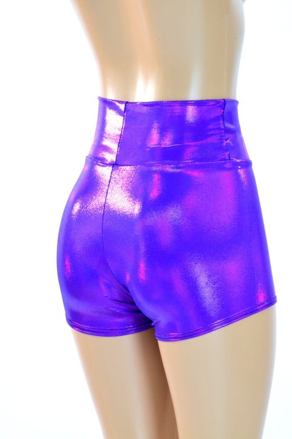purple metallic booty shorts