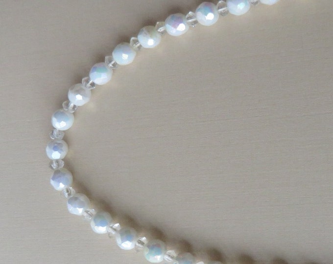 Vintage West Germany Crystal Bead Necklace, White Bead Choker, Christmas Gift