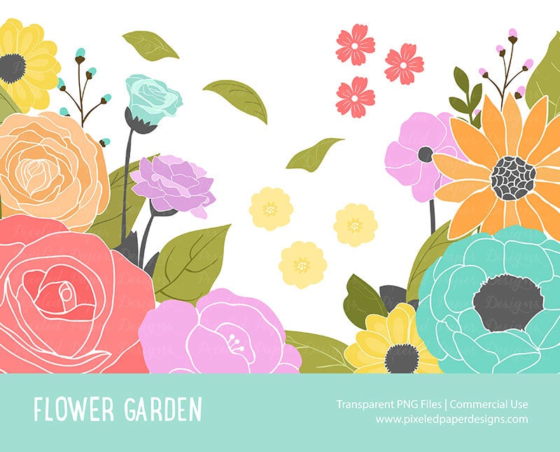 Sale 25% Off Flower Garden Digital Clip by PixeledPaperDesigns