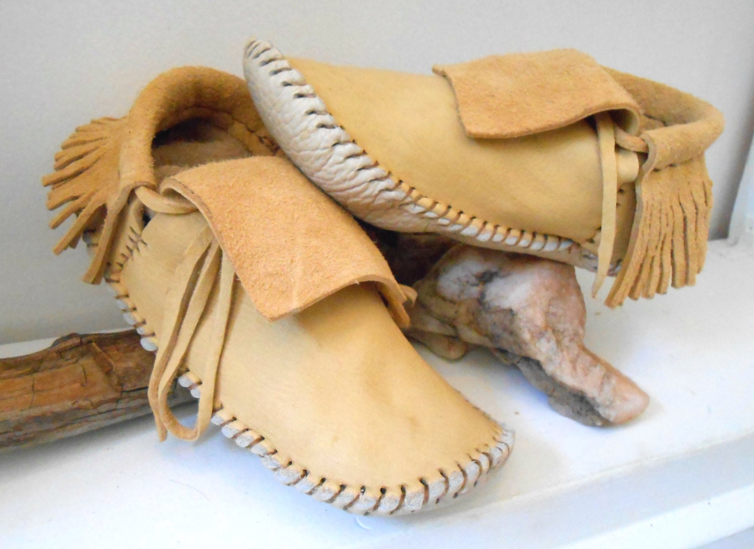 Short Moccasins With Fringe Traditional Native American