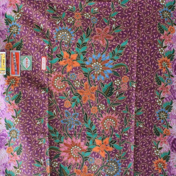 purple flowers cotton traditional Indonesian Batik by TheThailand