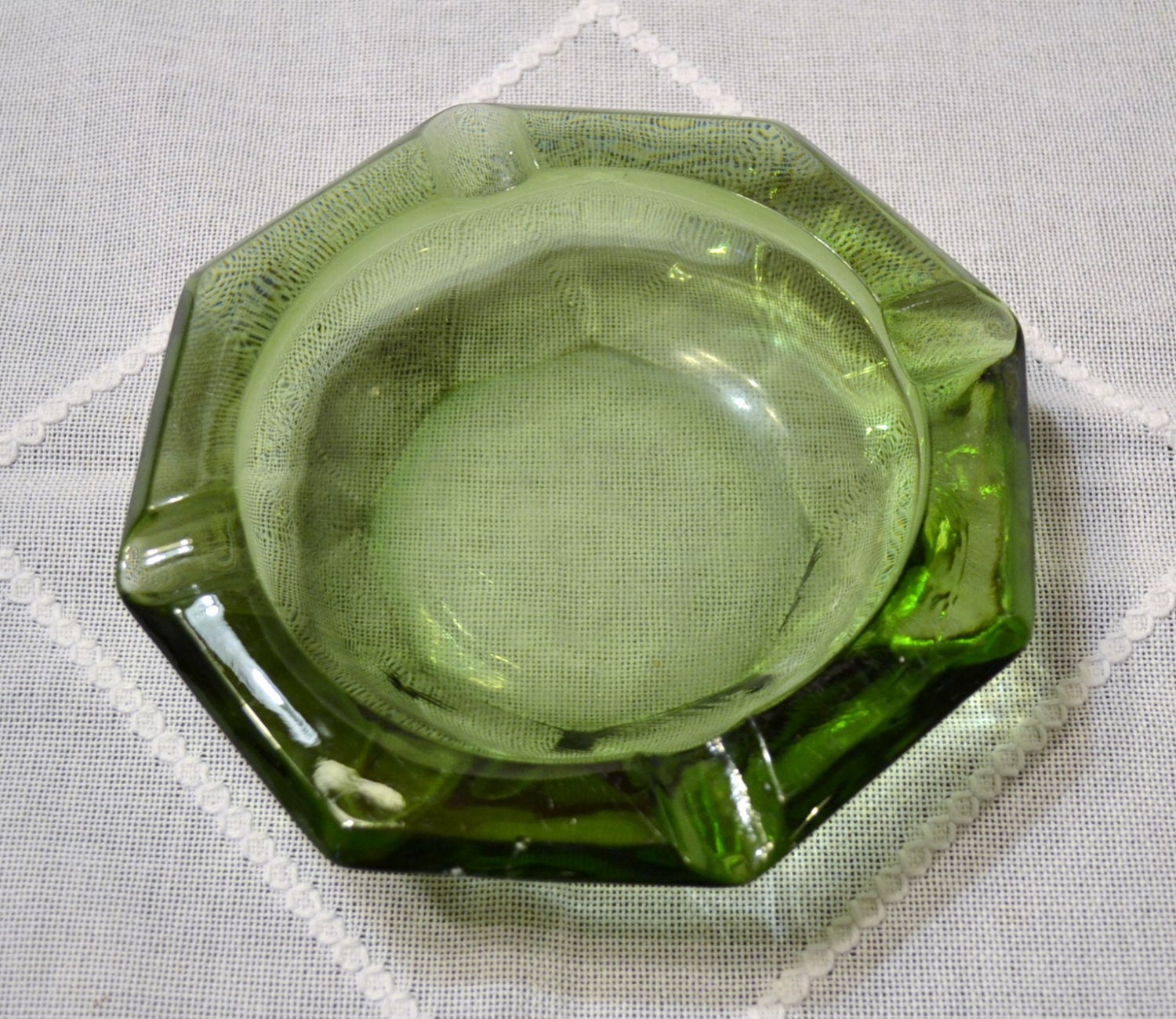 Vintage Green Glass Ashtray Octagon PanchosPorch