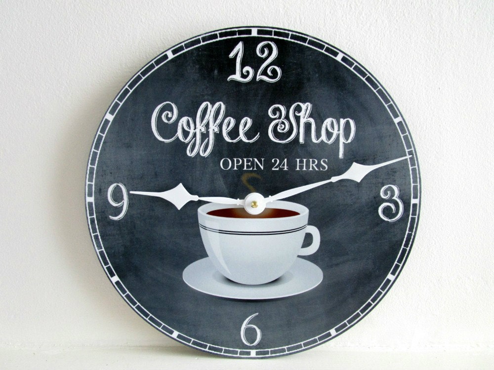 Vintage Kitchen Wall Clock Coffee Shop Open 24 Hrs Rustic