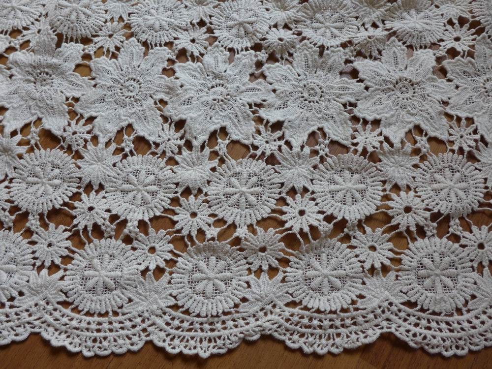 Beige Cotton Crochet Fabric Antique Embroidery Cotton Lace