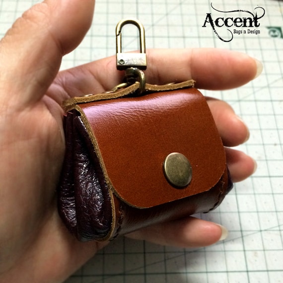 Mini coin purse with key ring Leather Key by AccentHandicraft
