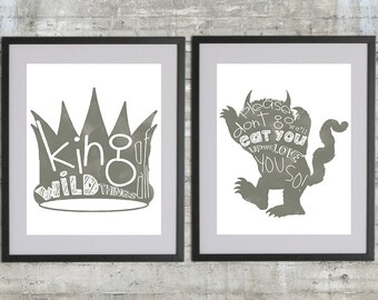 Where The Wild Things Are Print - Set of 2 11x14 Prints in Charcoal Gray