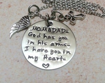 Mom and Dad Memorial Keepsake, In Memory of your parents hand stamped ...