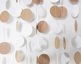 Party Paper Circle Garland Brown Kraft & White Decoration Party Decor 12'