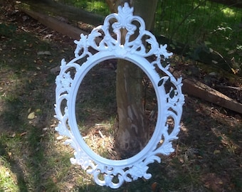Wedding Photo Booth Prop / White Oval Ornate Frame / Large Open Back Gallery Frame / Photo Prop