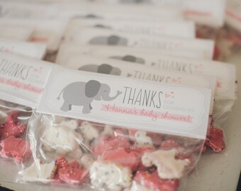 Printable Favor Tags - Pink and Gray Elephant Baby Shower - Customizable