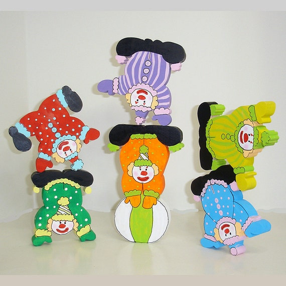 Zaney Circus Clowns Stacking Toy Game Set Of Six by ThePuzzledOne