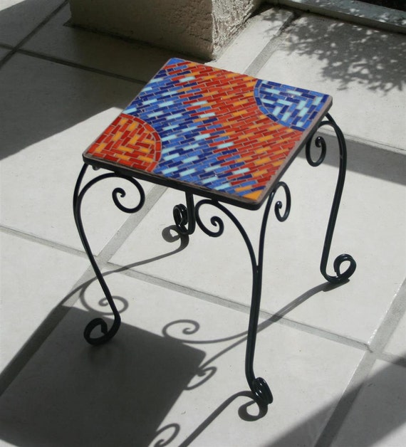 Mosaic Plant Stand/Small Mosaic Table by UnitedFragments on Etsy