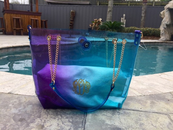 Large Ombre Jelly Beach Tote Bag With Small Clutch