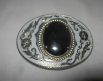 Beautiful Vintage Belt Buckle With Pale Blue And A Large Black Stone