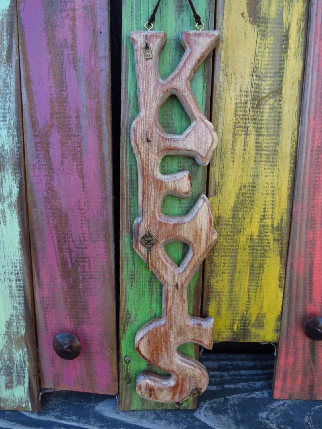 Keys Key holder hallway sign sign with hooks keys wooden