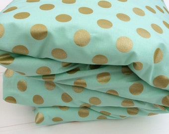 Cot quilt / doona / duvet cover in Aqua and Gold Dots