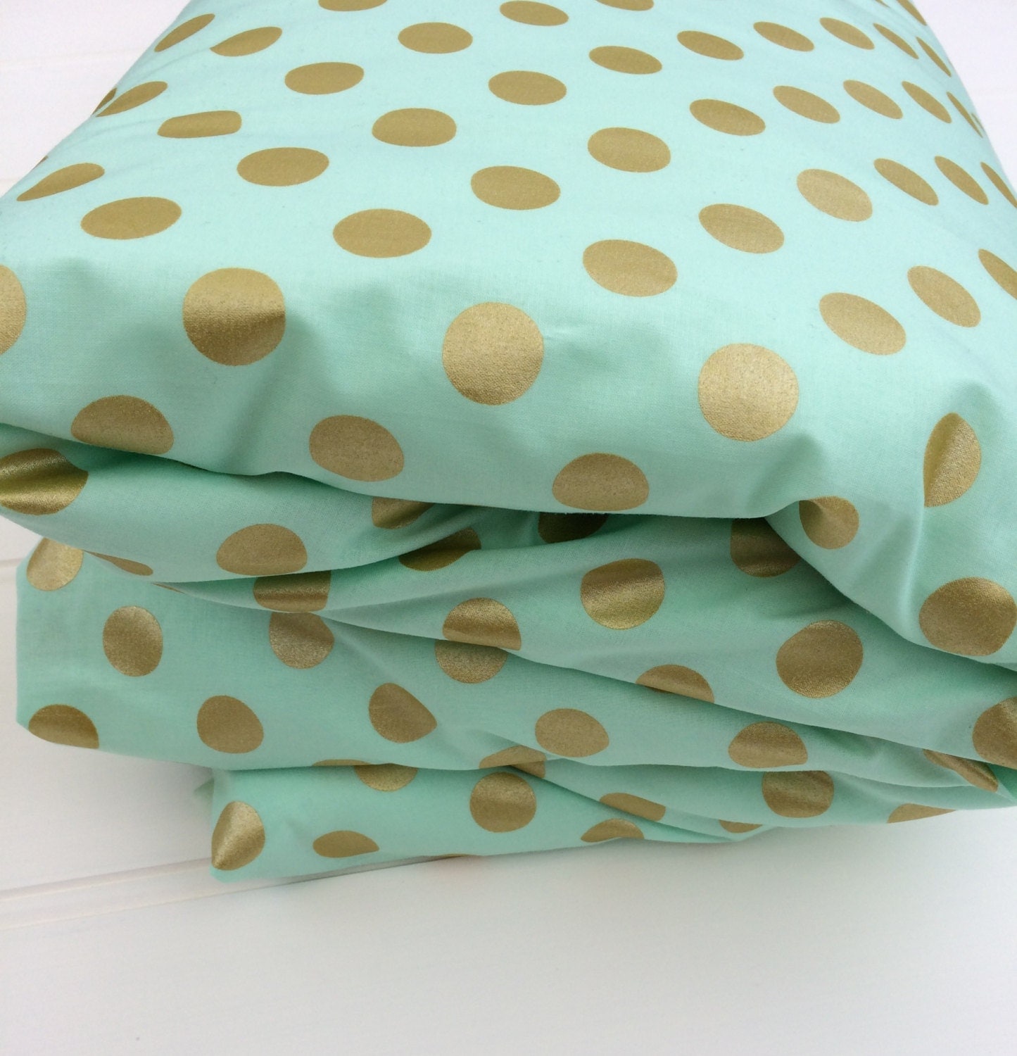 Cot quilt / doona / duvet cover in Aqua and Gold Dots