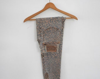 Vintage Bongo Jeans Cheetah Print High Waist Tapered Zipper Ankle Talon Zipper 80's Jeans Animal Print