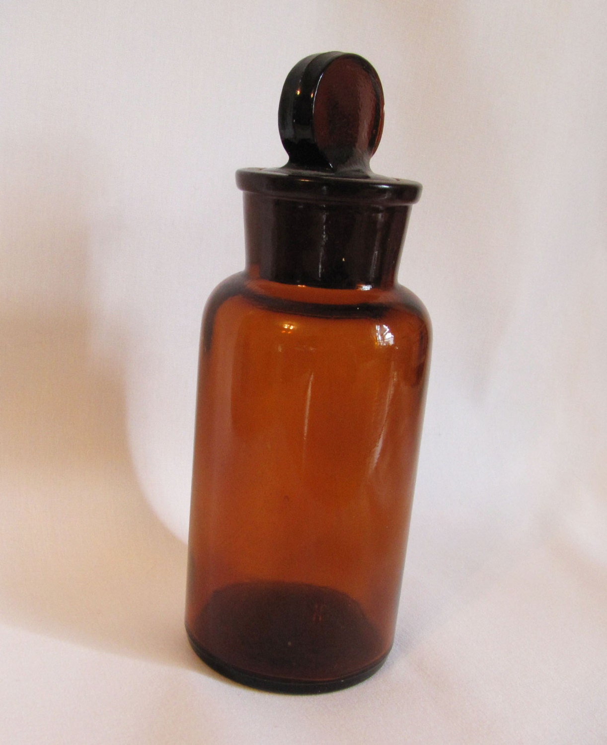 Vintage Brown Glass Apothecary Jar with ground Glass Stopper