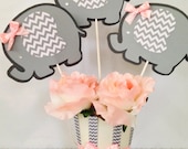 Elephant Baby Shower Centerpiece for Girls, Pink and Gray Baby Shower Decorations