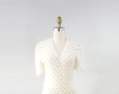 VINTAGE 1940s White Dress Fuzzy Angora Knit Small