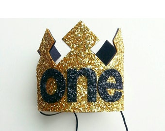 First Birthday | Birthday Crown | Baby Birthday Crown | Gold and Black | Boys Birthday Crown | Baby Crown | First Birthday | Photo Prop