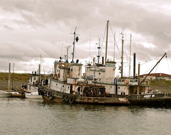 Alaska, Homer, old, ships, cloudy, antique, rust, fishing