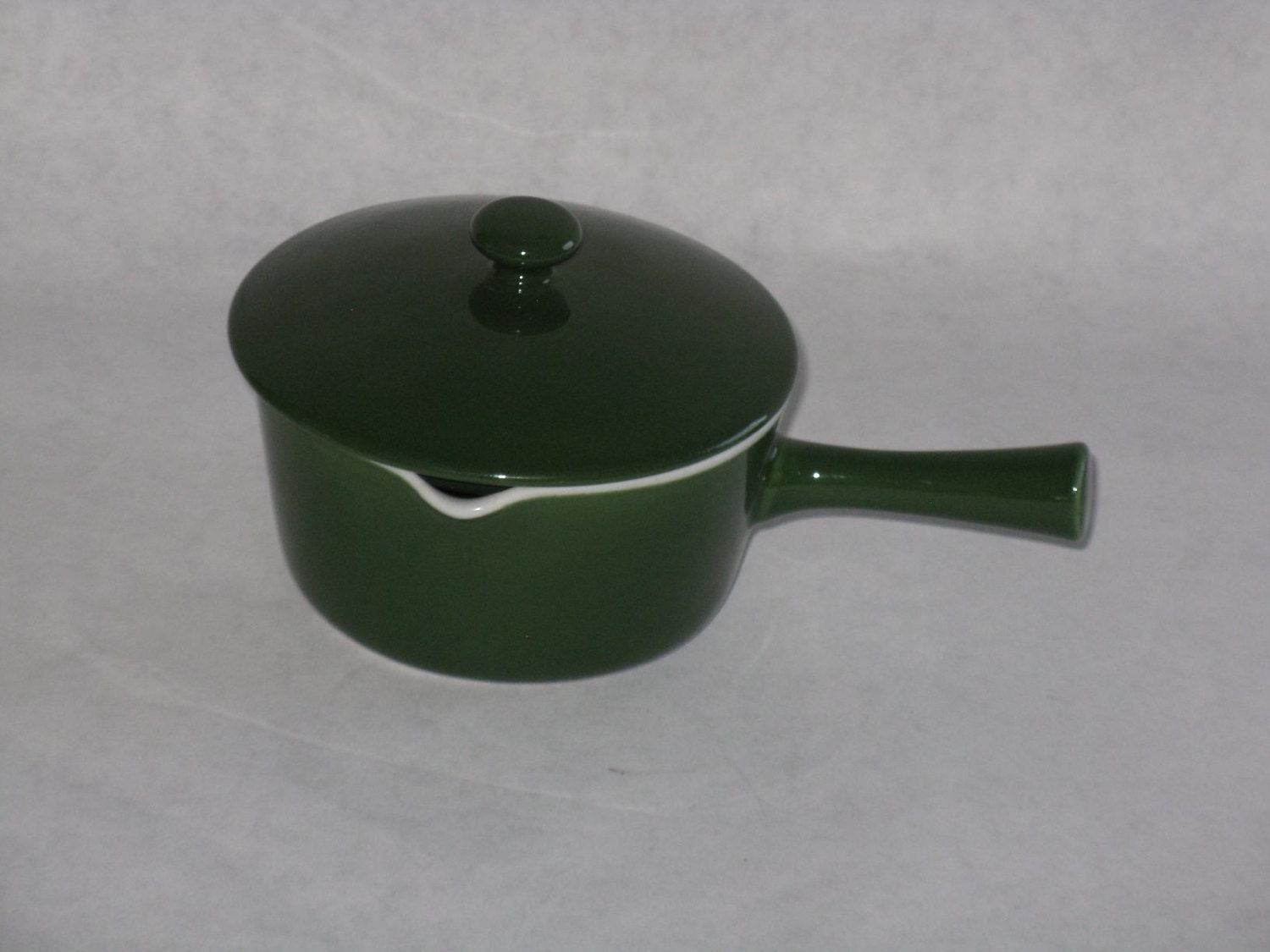 Vintage Lyngby porcelain small sauce pot serving green ceramic