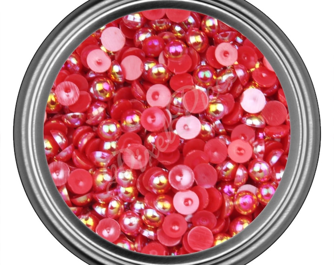 AB Red Half Pearl Gems Flat Back Face Art Nail Art Scrapbook Phone Decoration Cabochon 2mm 3mm 4mm 5mm 6mm 8MM