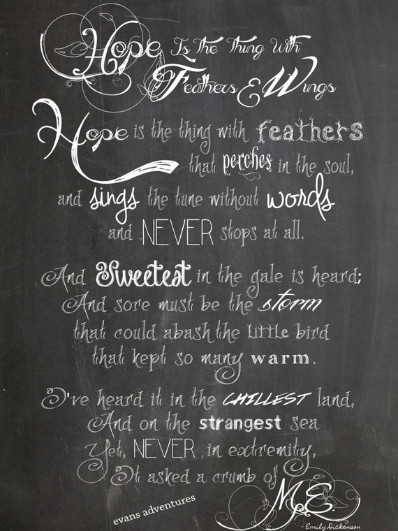 Digital Chalkboard Print of Emily Dickinson Poem Hope is