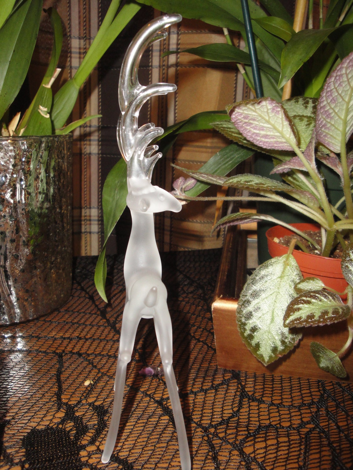 Silvestri deer frosted & clear glass Reindeer figurine