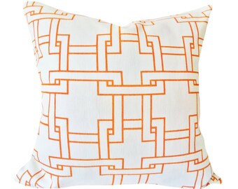 Thom Filicia Orange Geometric Pillow Cover - Decorative Pillow - Throw Pillow - Solid Cream Back - 12x20, 14x24, 16x16, 18x18, 20x20, 22x22