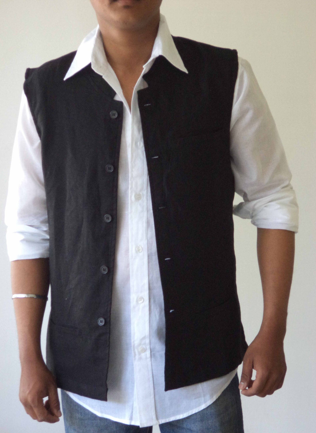 Mens Linen Nehru Collar Sleeveless Jacket for Winter Plus