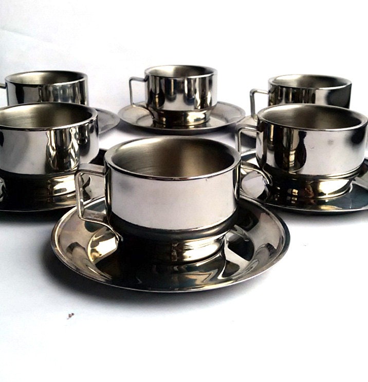 Set of six stainless steel espresso cups by TillasVintageCorner