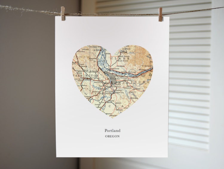 Portland Heart Map Print Oregon Art Portland Art by AGierDesign